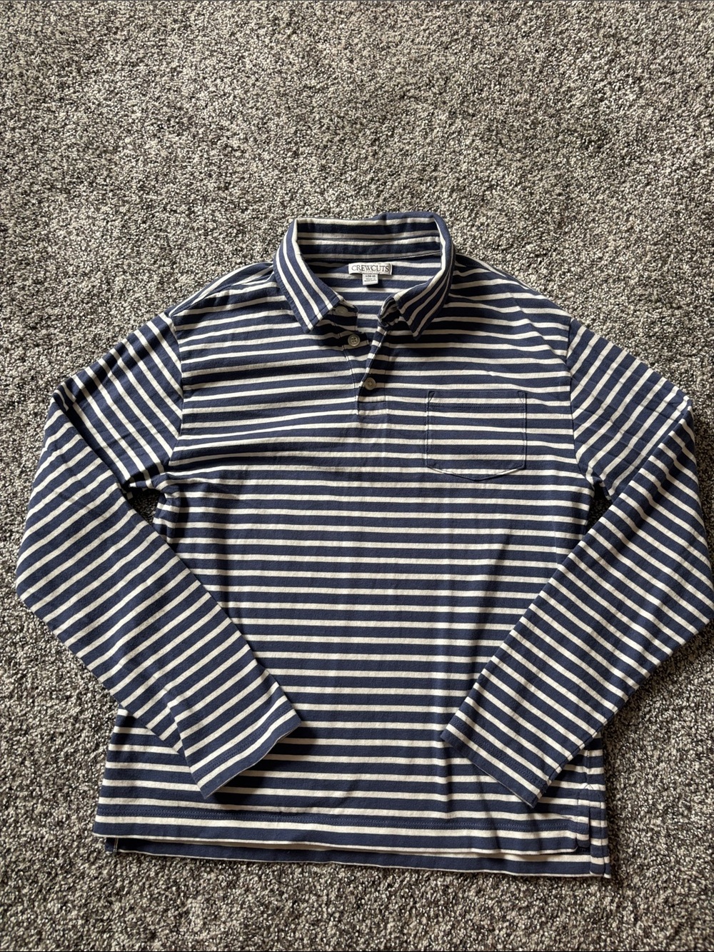 Crewcuts Blue and White Striped Long-Sleeve Polo boys 10-11